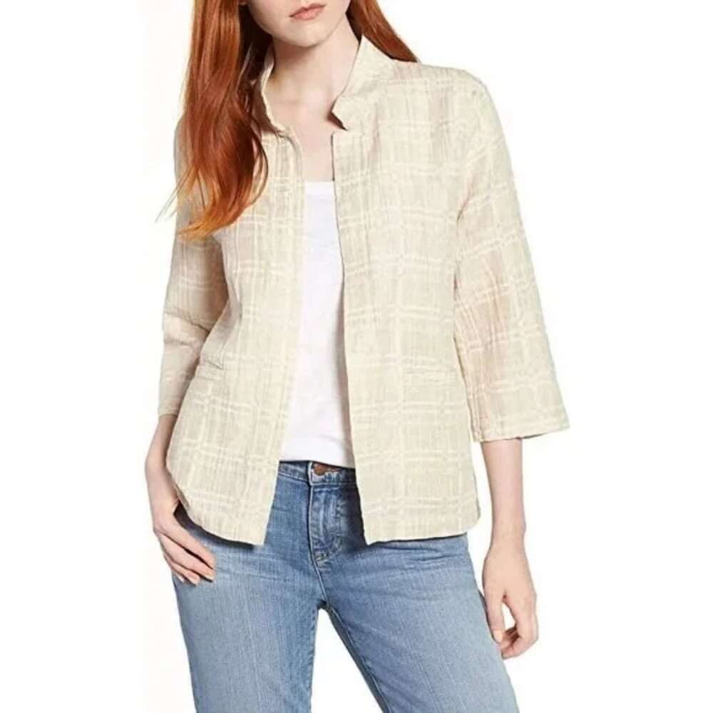 NEW Eileen Fisher Organic Cotton Linen Jacquard Jacket Natural Color